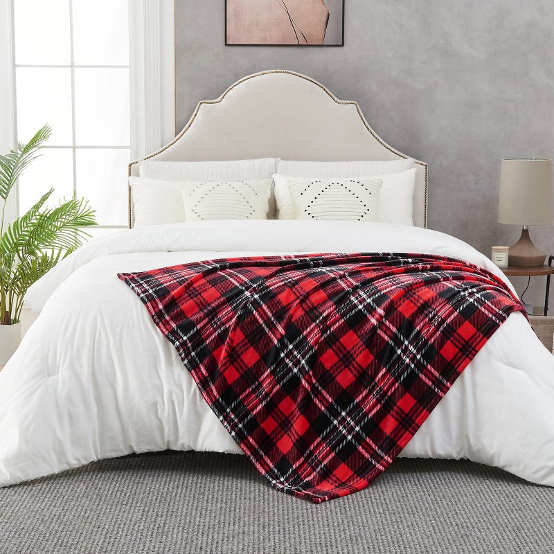 SOCHOW Flannel Fleece Throw Blanket 50 x 60 Inches, All Season Plaid Red/Grey Blanket for Bed, Couch, Car - Image 5